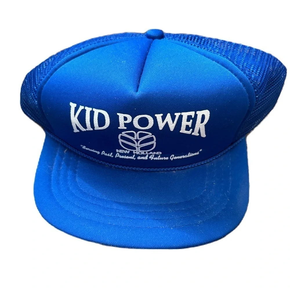 Vintage Kid Power Trucker Hat New Holland SnapBack Mesh 90s Tractor Agriculture